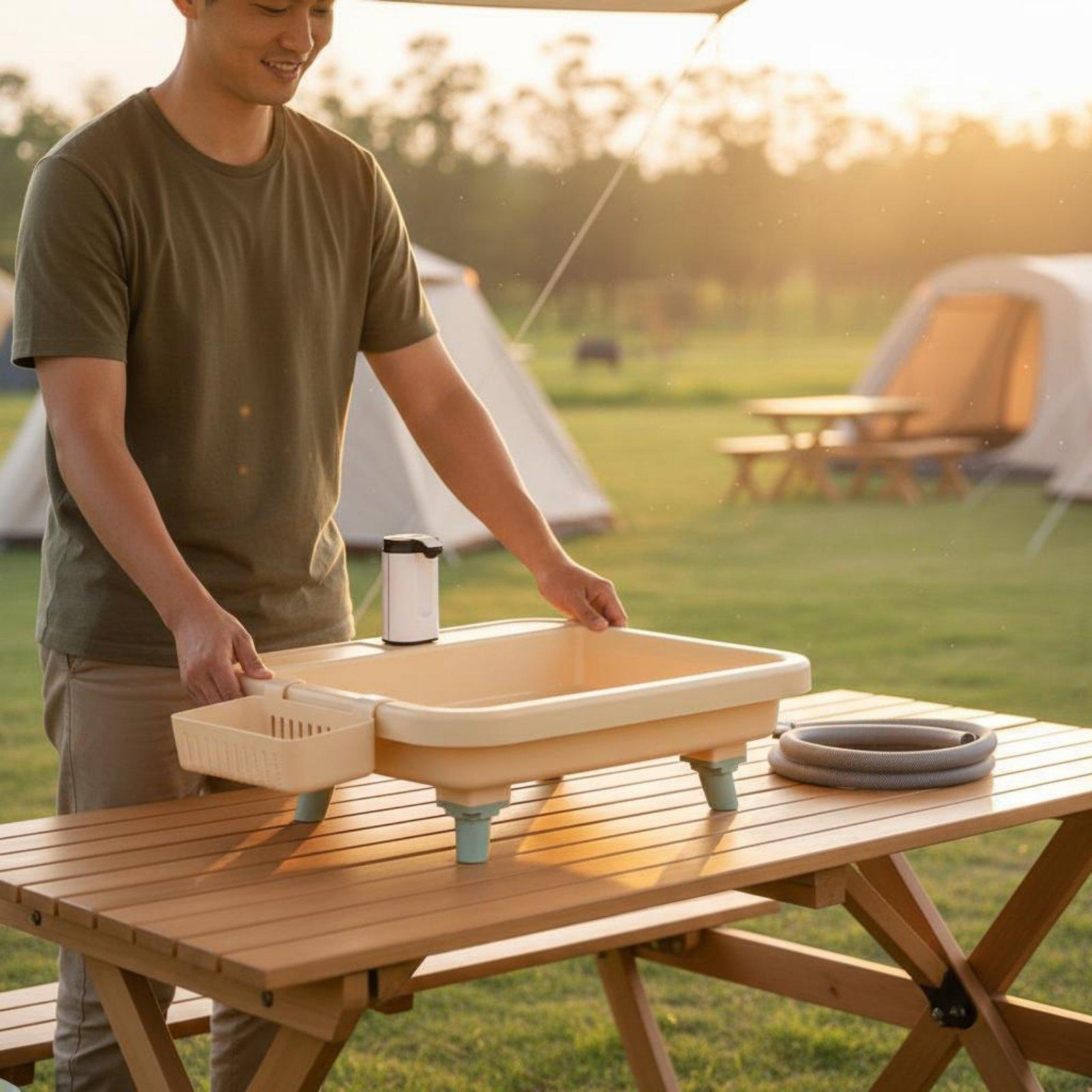 Camping - حوض غسيل محمول للتخييم مزود بصنبور