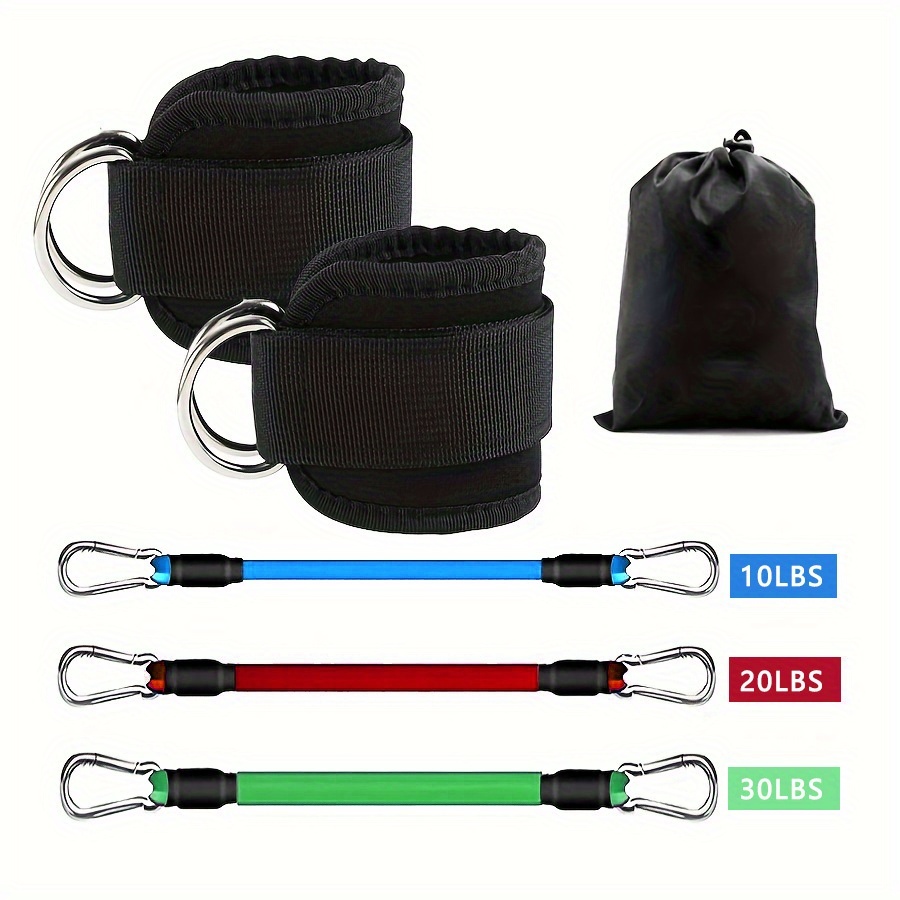 Pilates Bar Kit With Resistance Bands - 5 قطع من أربطة مقاومة الكاحل،
